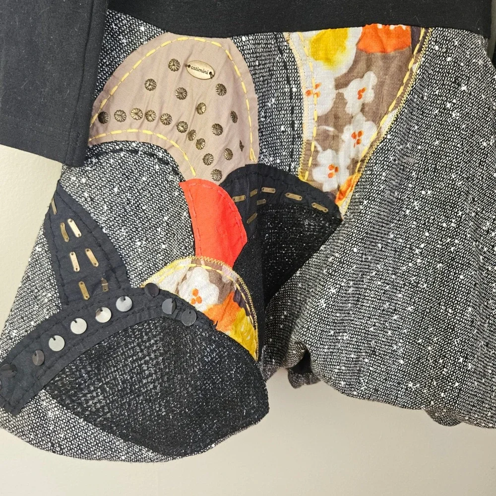 Catimini Bubble Dress Girls‎ Sz 7 Black Applique Tweed Long Sleeve